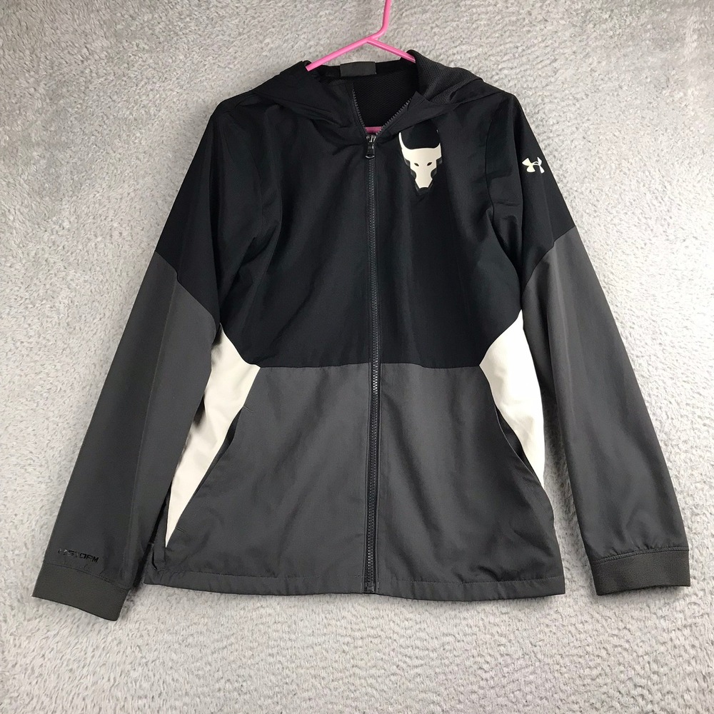 Under Armour Project Rock Jacket Kids YXL Black Grey Brahma Full Zip Hoodie